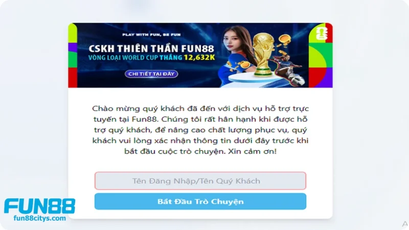 Liên hệ Fun88 qua form hiển thị trên giao diện trang chủ